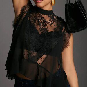 NWT Anthropologie Maeve Sheer Lace Hankey-Hem Top